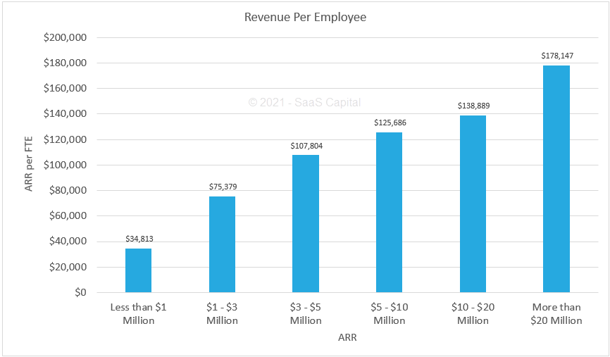 2021 Revenue Per Employee Benchmarks for Private SaaS Companies