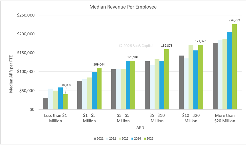 2026 Revenue Per Employee Benchmarks - Private B2B SaaS Companies